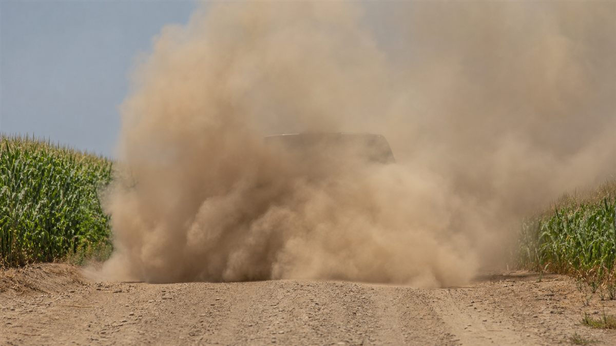 Dusty untreated gravel road